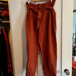 Burnt orange Madewell paper bag waist pants